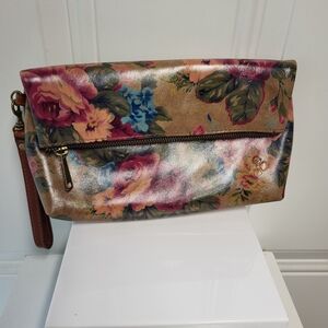 Patricia Nash Floral Fold-Over Wristlet Clutch - Tan, Pink & Blue
